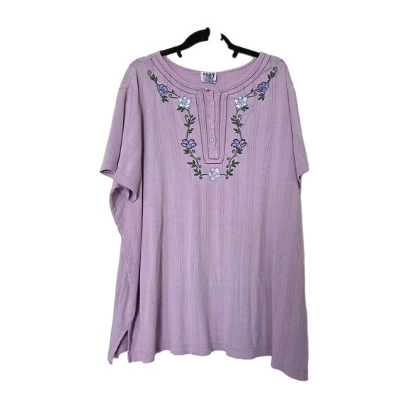 Vintage 90s Cottagecore Boho Top Womens 2X Purple Whimsi Floral Pastel Embroider - Picture 1 of 9